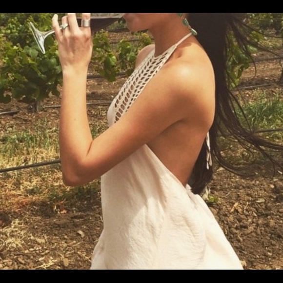 Halter Maxi Dress with Crochet-Like Detail - Picture 1 of 2